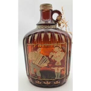 Vintage Continental Studios Hollywood Hand Painted Amber Glass Folk Art Decanter
